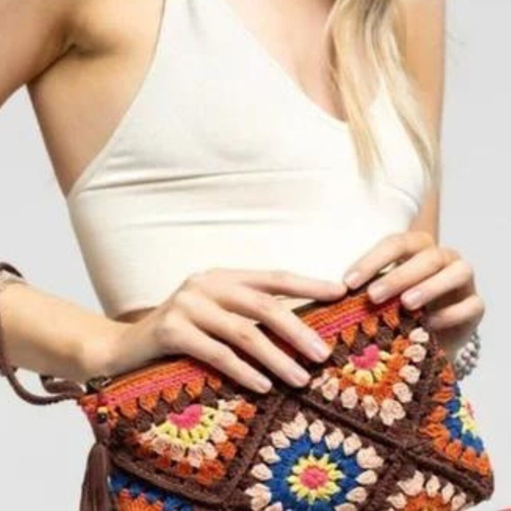 Handmade Crochet Tile Clutch / wristlet